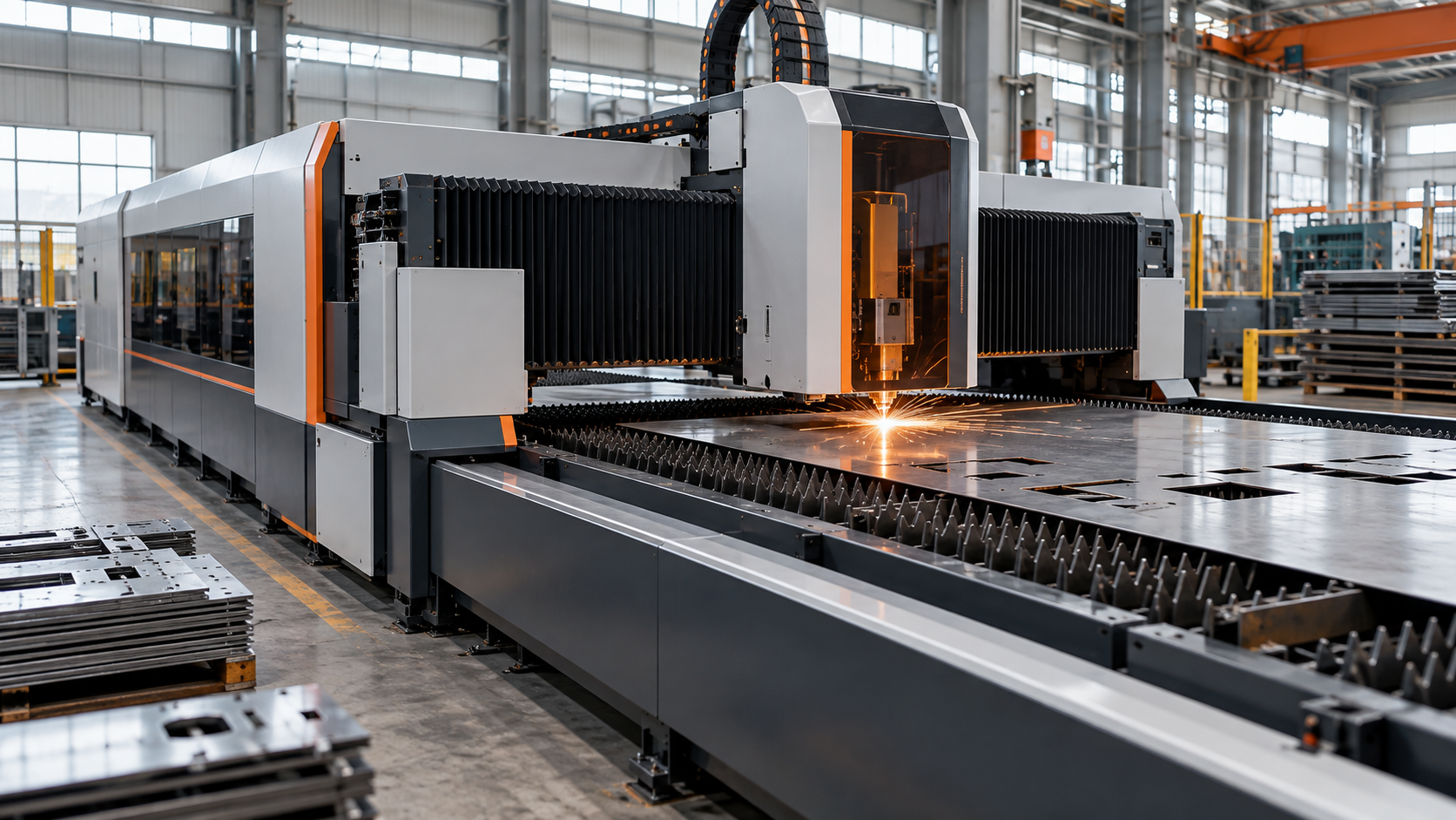 CNC lazer kəsmə dəzgahı metal təbəqəni emal edir