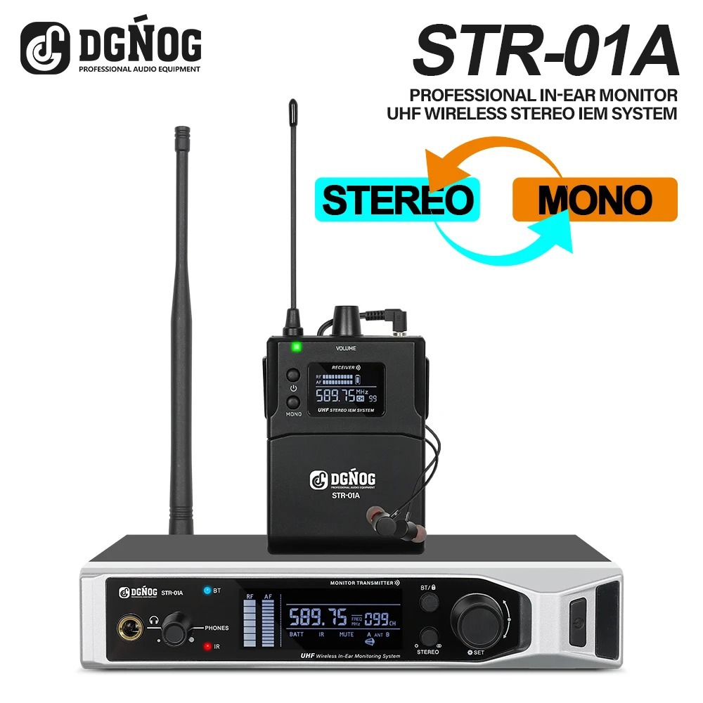 Str-01A stereo peşəkar simsiz monitorinq sistemi, səhnə musiqi qrupları üçün Bluetooth dəstəkli UHF qulaqdaxili monitor