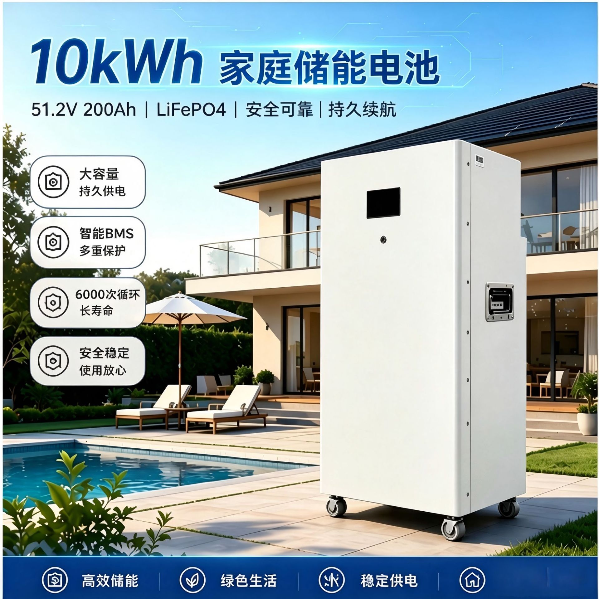 51,2 V 200 Ah LiFePO4 enerji saxlama batareyası, 10 kVt·saat