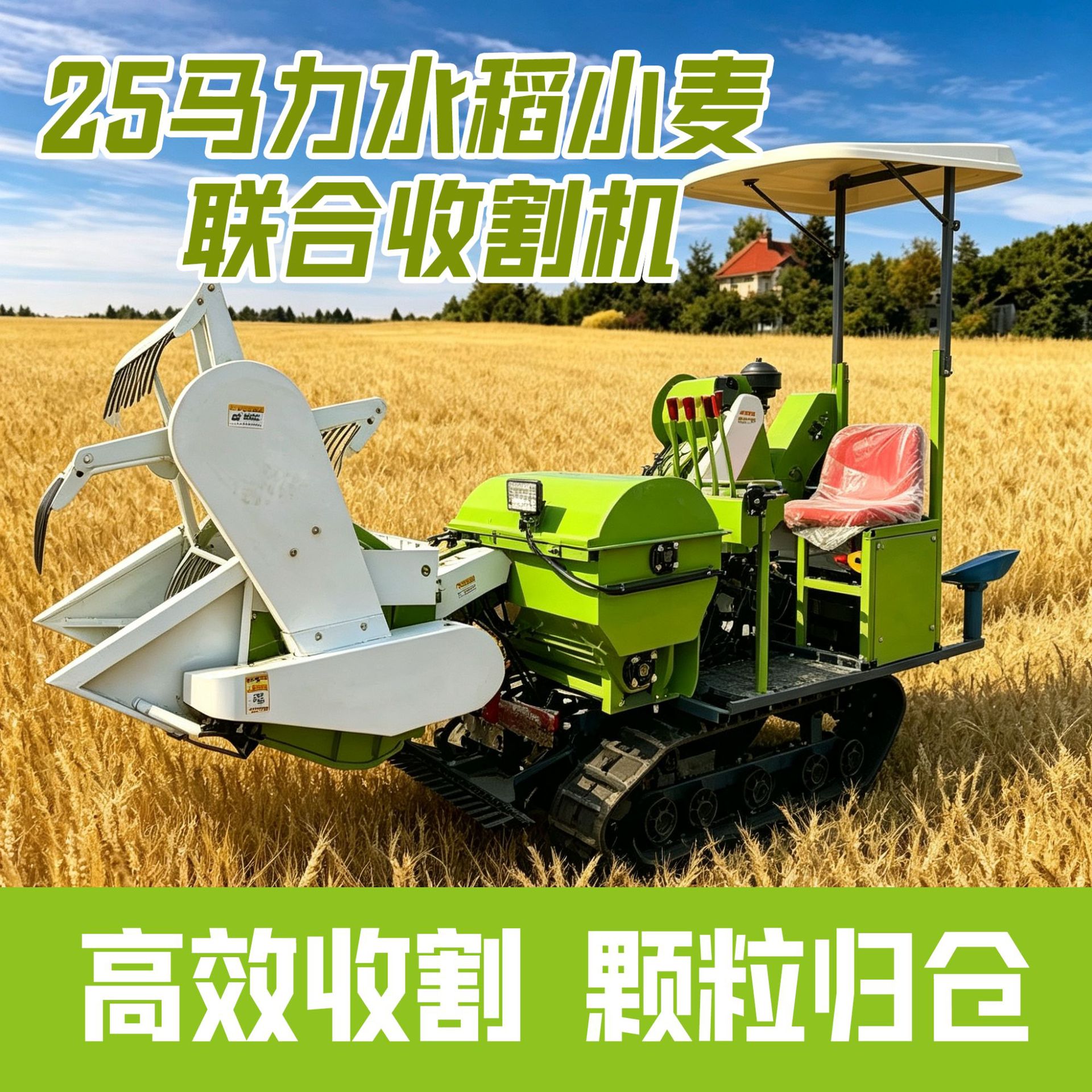 25-Horsepower Rice və Wheat Combine Harvester, High-Efficiency Grain Harvesting və Storage qurğu, Agricultural və Household Fully Automatic Harvester